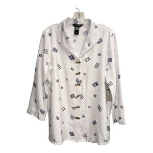 Ali Miles White bottom down shirt blouse flag pattern NEW